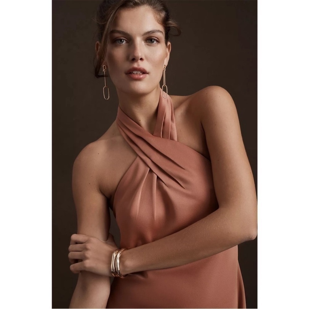Anthropologie- BHLDN Ruby Twist Halter Neck Satin Gown Maxi Dress Sedona Size 12 - Picture 2 of 11